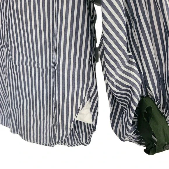 Loft Colorblock Poplin Petite Blouse Top Women's Sz XSP Green/White Casual Cute - Picture 4 of 11